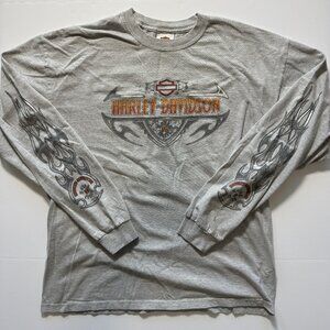 Vintage Y2K Harley Davidson 2008 Mesa AZ Motorcycle Gray XL Long Sleeve Shirt